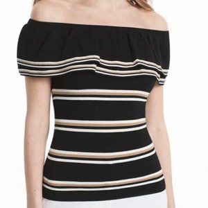 WHBM 2-Piece Off Shoulder Ruffle Striped Sweater Top & Skirt